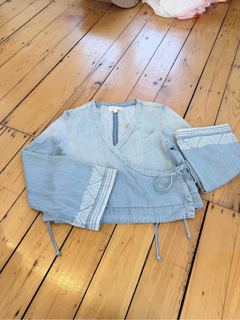 cloth & stone Light Blue Girls' Wrap Top with Embroidered Cuffs